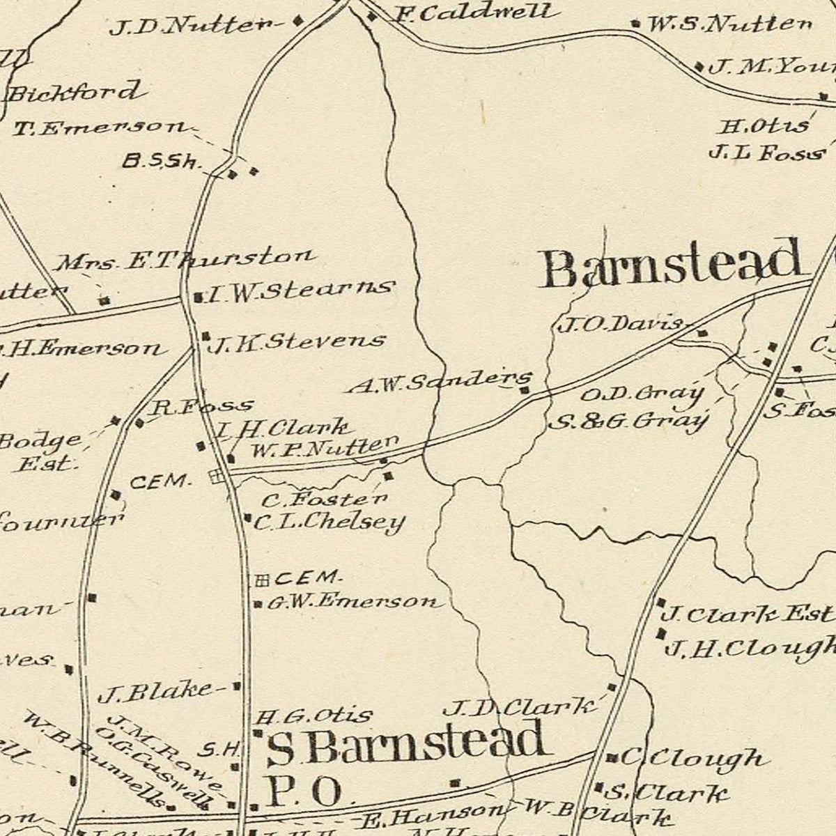 Restored historic details from the 1892 city map of Barnstead, New Hampshire
