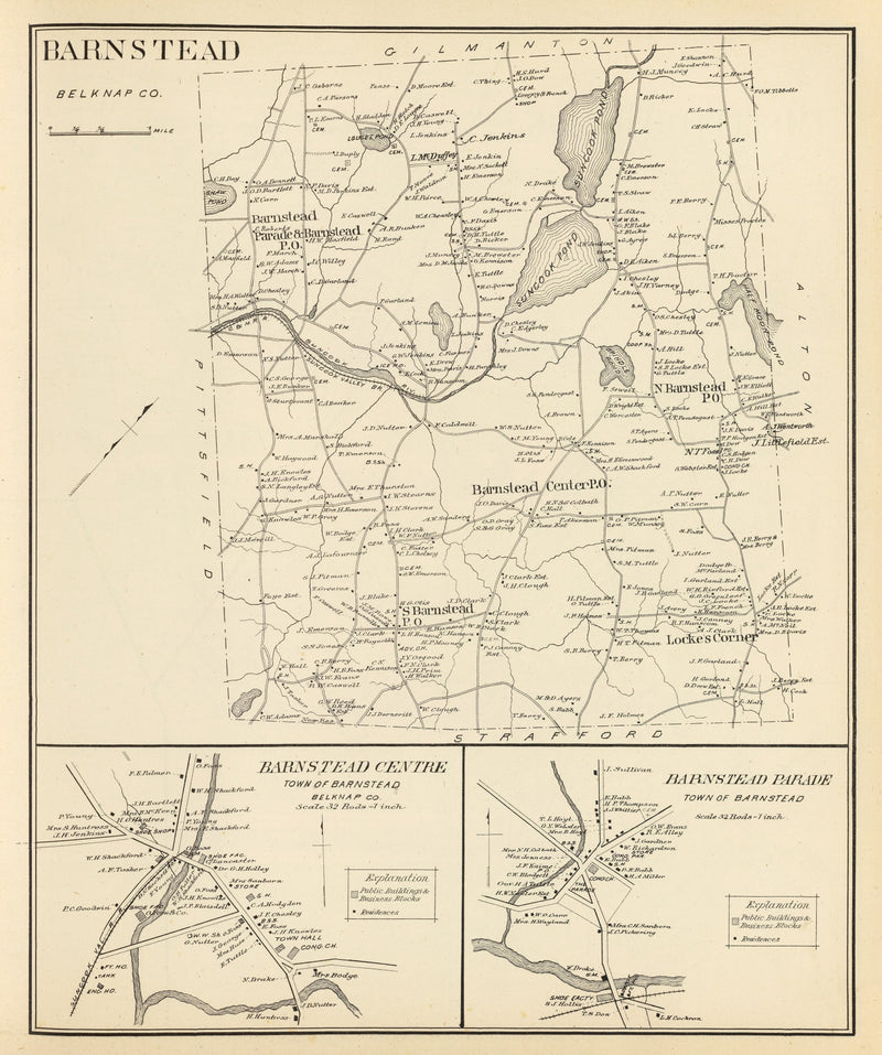 Size comparison using Vintage Map of Barnstead, New Hampshire 1892