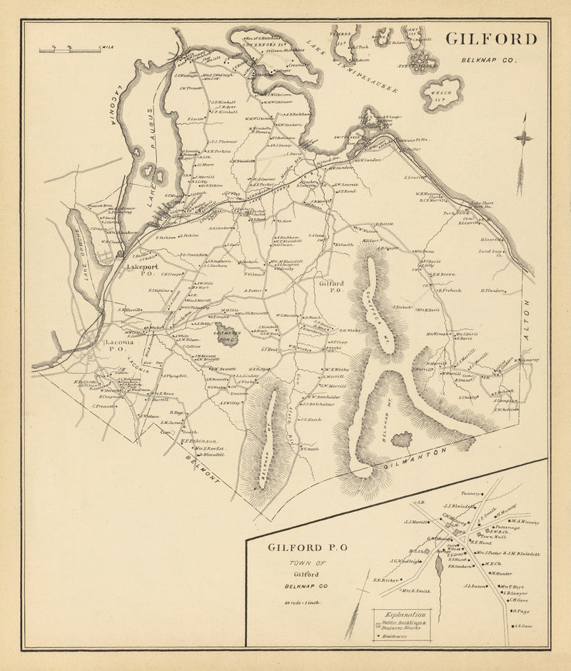 Size comparison using Vintage Map of Gilford, New Hampshire 1892