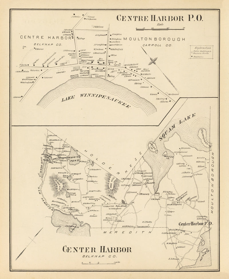 Size comparison using Vintage Map of Center Harbor, New Hampshire 1892