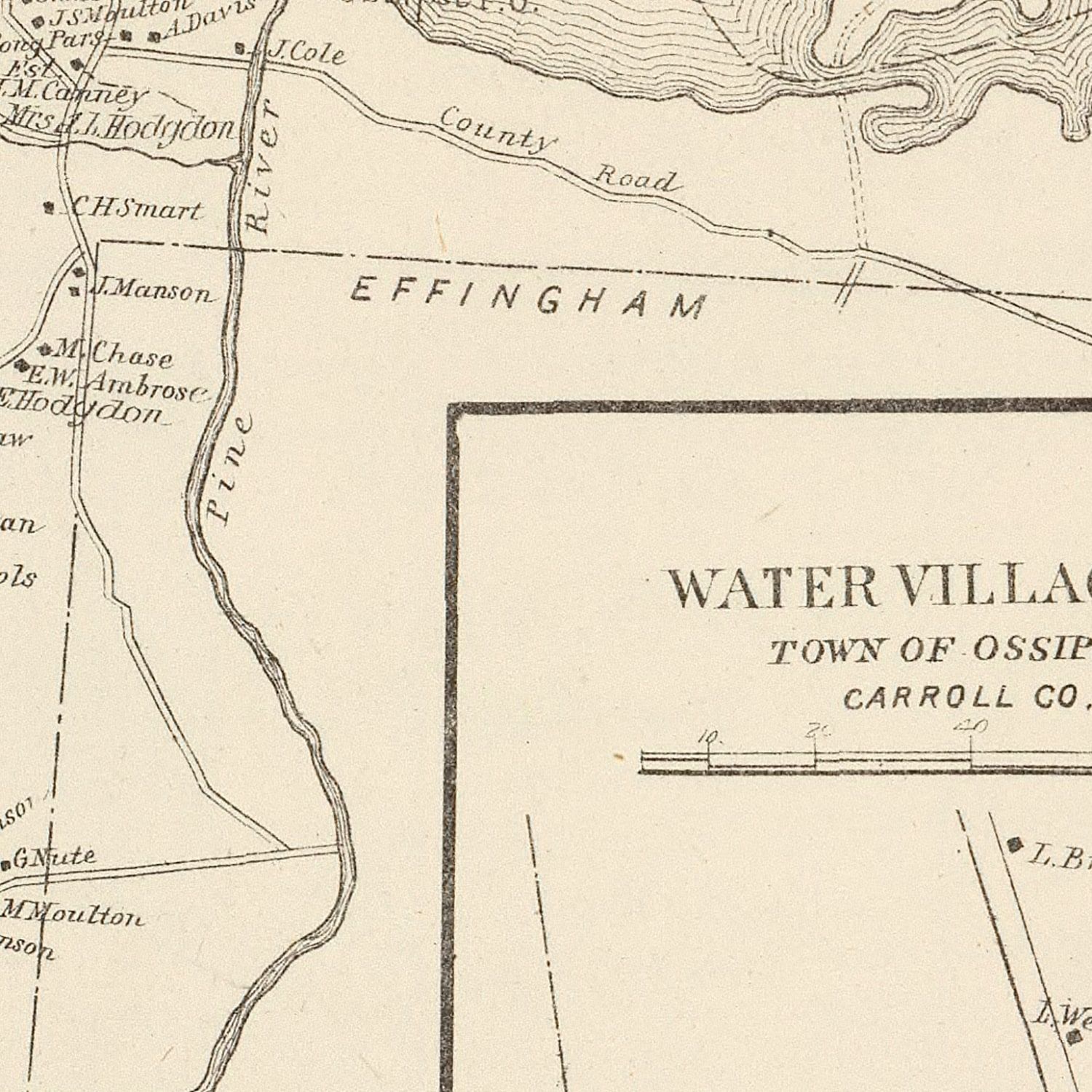 Restored historic details from the 1892 city map of Moultonville, New Hampshire