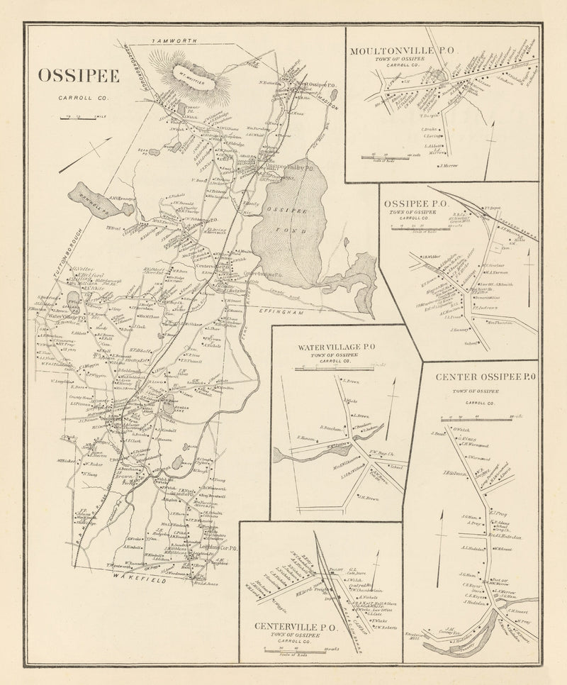 Size comparison using Vintage Map of Moultonville, New Hampshire 1892