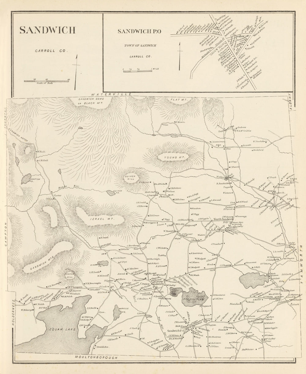 Vintage Map of Sandwich, New Hampshire 1892 print style example