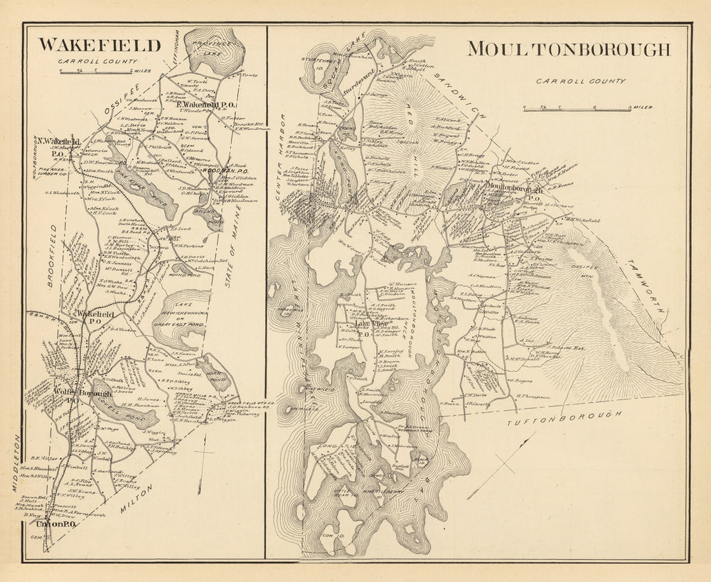 Vintage Map of Moultonboro, New Hampshire 1892 print style example