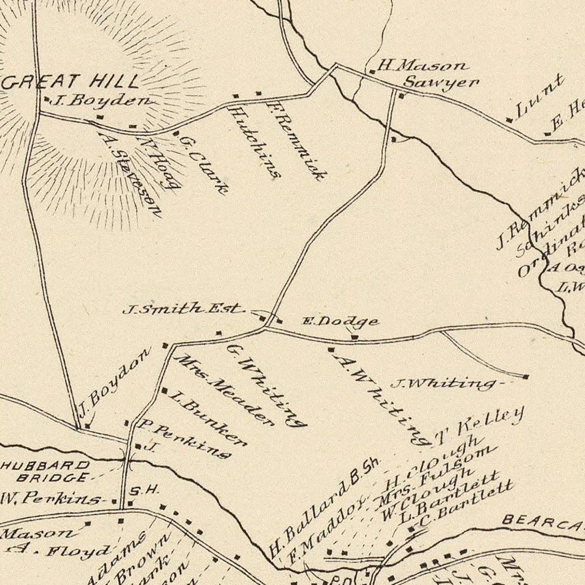 Restored historic details from the 1892 city map of Chatham, New Hampshire