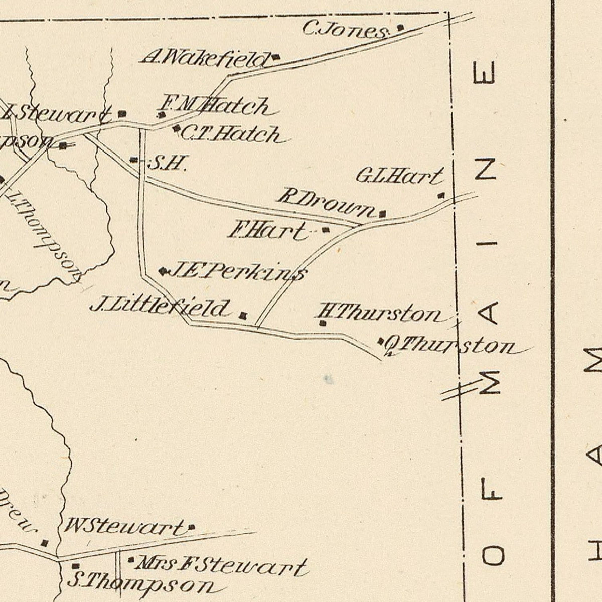 Restored historic details from the 1892 city map of Brookfield, New Hampshire