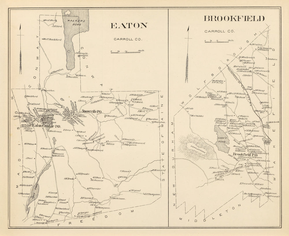 Vintage Map of Brookfield, New Hampshire 1892 print style example