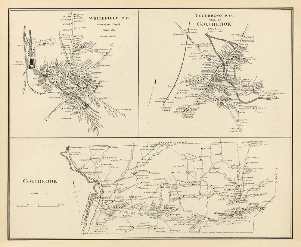 Vintage Map of Colebrook, New Hampshire 1892 print style example