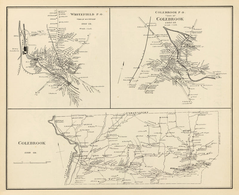 Size comparison using Vintage Map of Colebrook, New Hampshire 1892