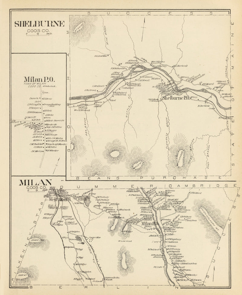 Size comparison using Vintage Map of Milan, New Hampshire 1892