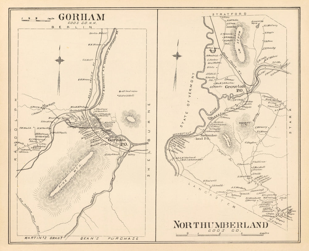 Vintage Map of Gorham, New Hampshire 1892 print style example
