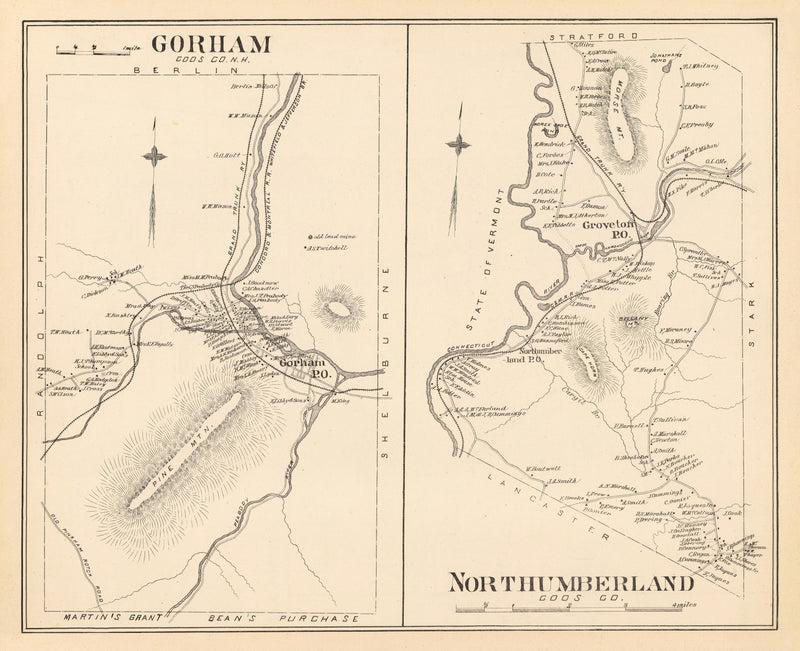 Size comparison using Vintage Map of Gorham, New Hampshire 1892