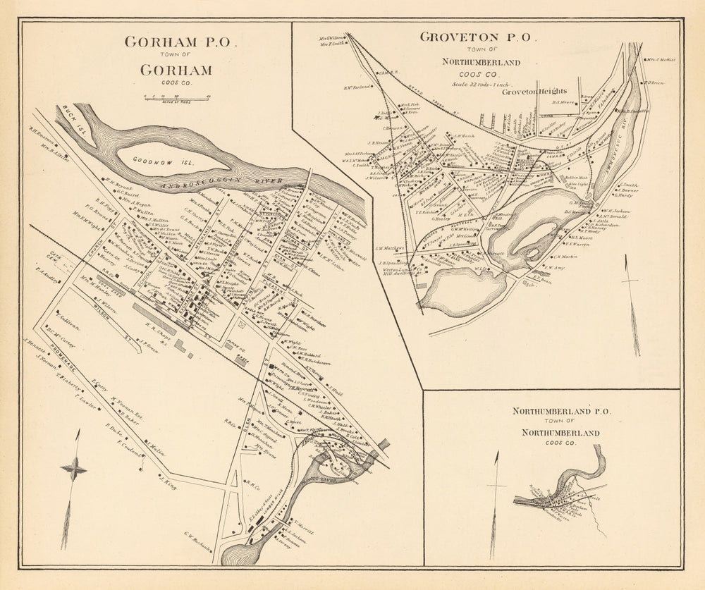 Vintage Map of Gorham, New Hampshire 1892 print style example