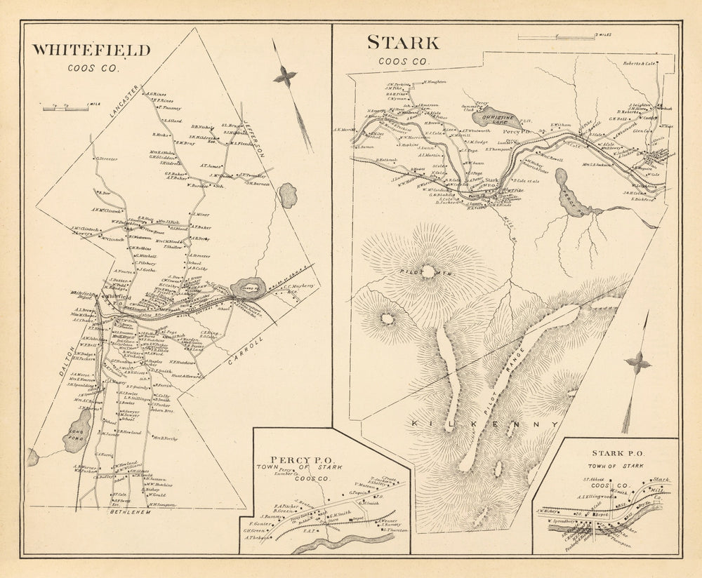 Vintage Map of Stark, New Hampshire 1892 print style example
