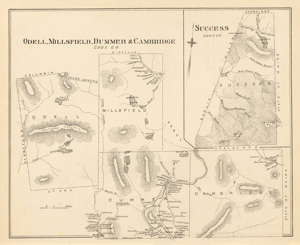 Vintage Map of Millsfield, New Hampshire 1892 print style example