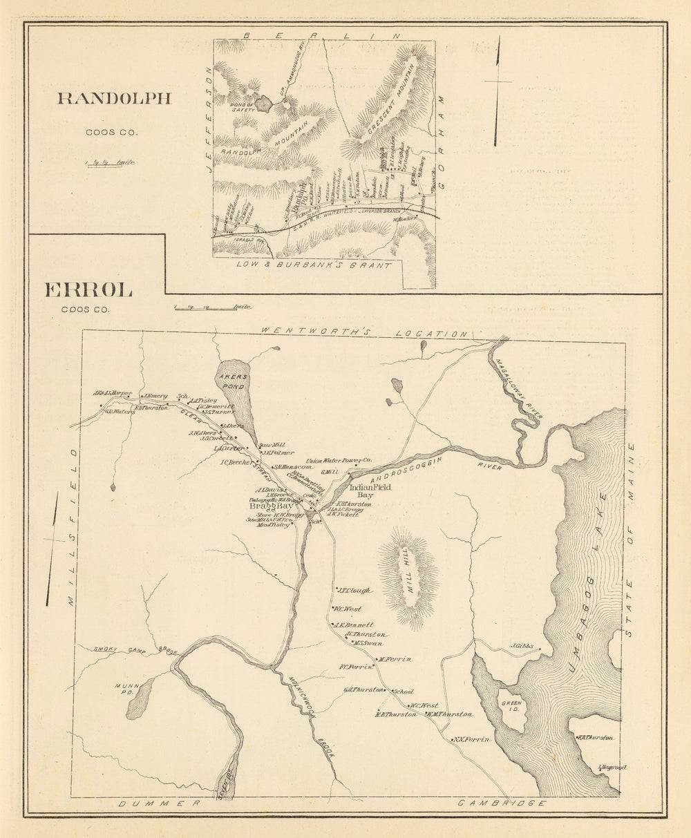 Vintage Map of Errol, New Hampshire 1892 print style example