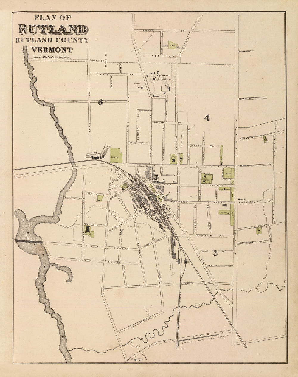 Vintage Map of Rutland, Vermont 1876 print style example
