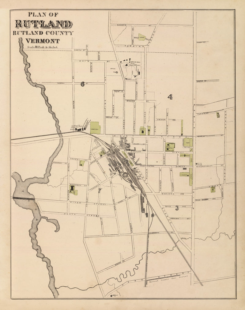 Size comparison using Vintage Map of Rutland, Vermont 1876