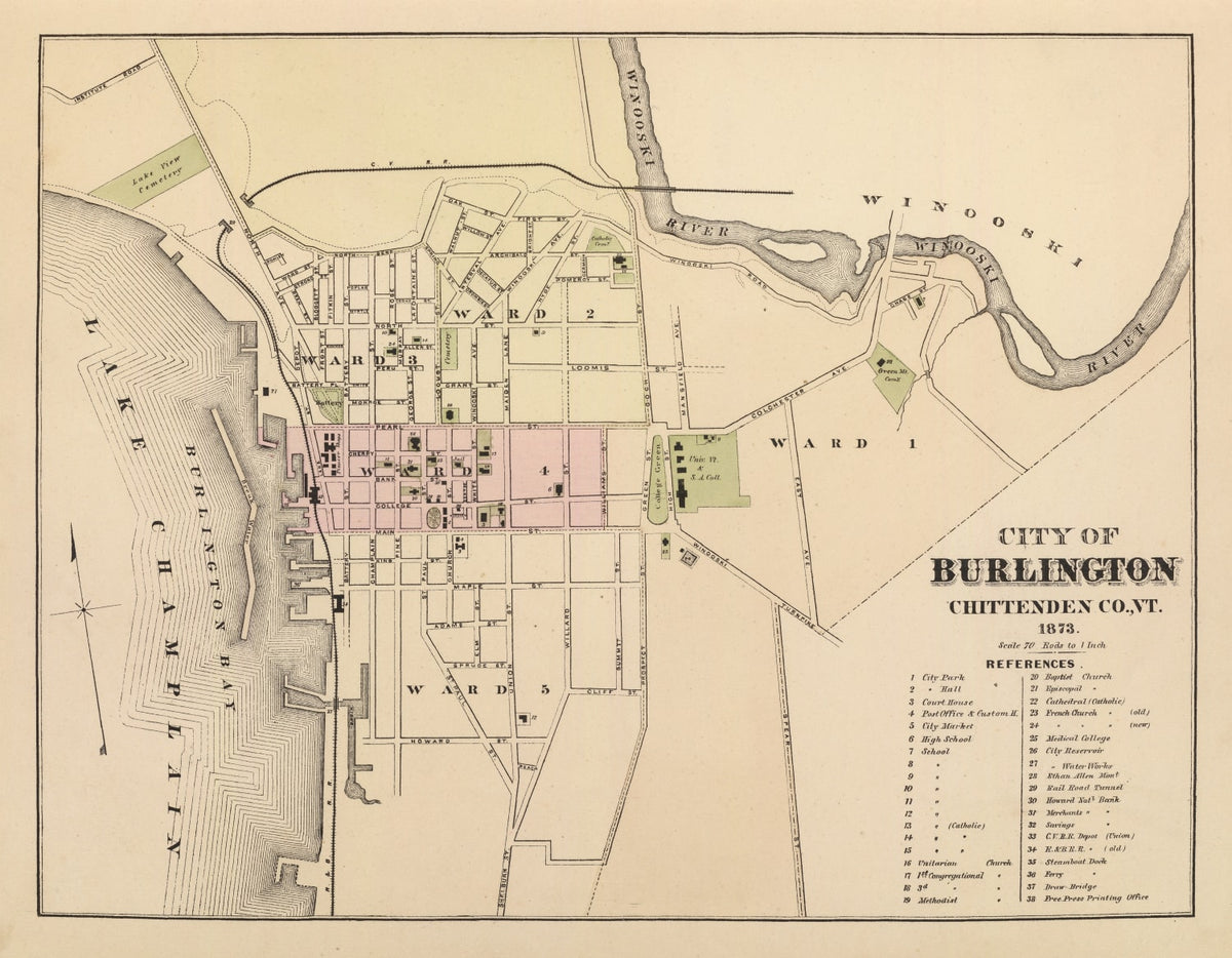 Preview of Vintage Map of Burlington, Vermont 1873