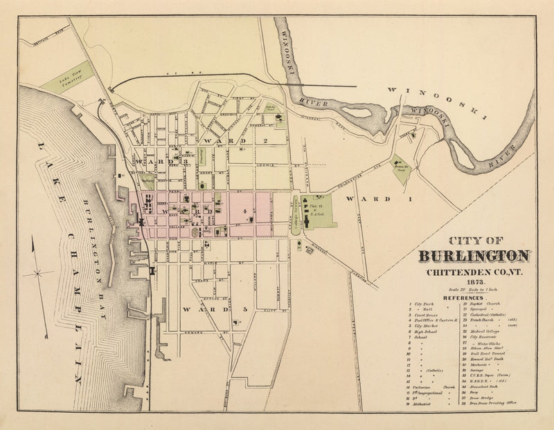 Size comparison using Vintage Map of Burlington, Vermont 1873
