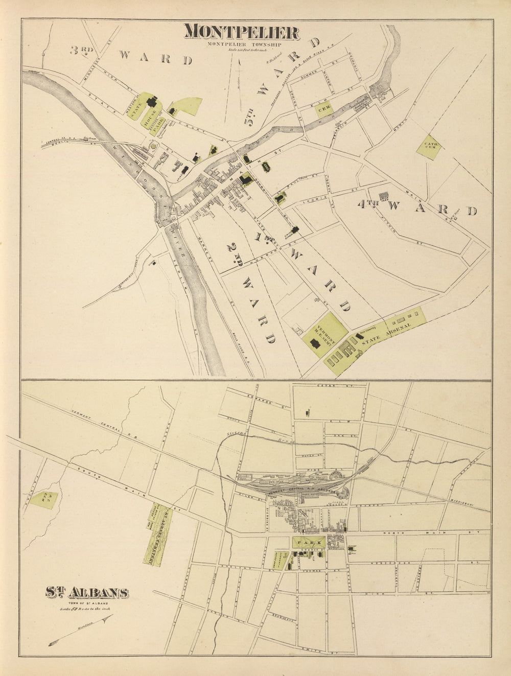 Vintage Map of Montpelier, Vermont 1876 print style example