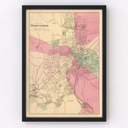 Worcester Vintage Map 1871
