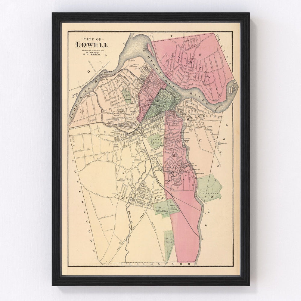 Lowell Vintage Map 1871