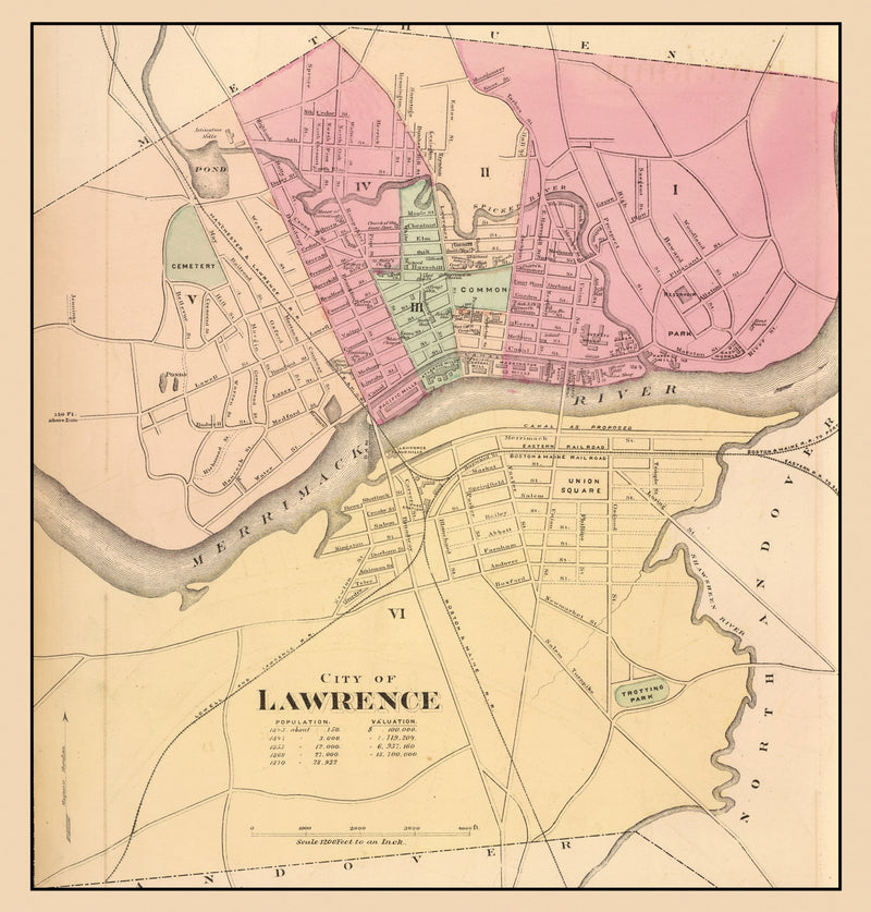 Size comparison using Vintage Map of Lawrence, Massachusetts 1871