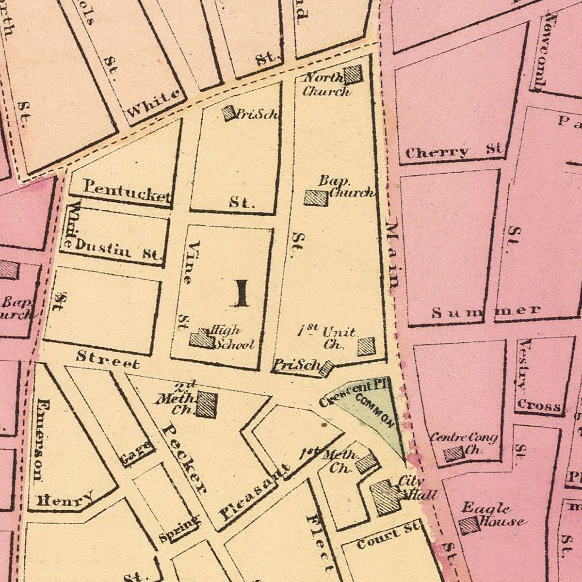 Restored historic details from the 1871 city map of Haverhill, Massachusetts