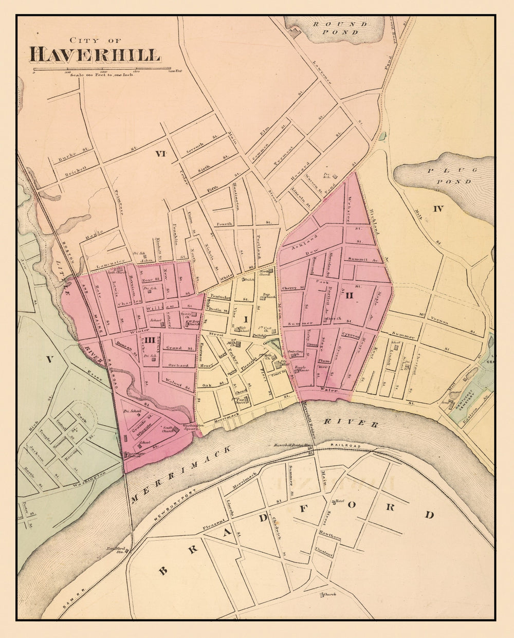Vintage Map of Haverhill, Massachusetts 1871 print style example