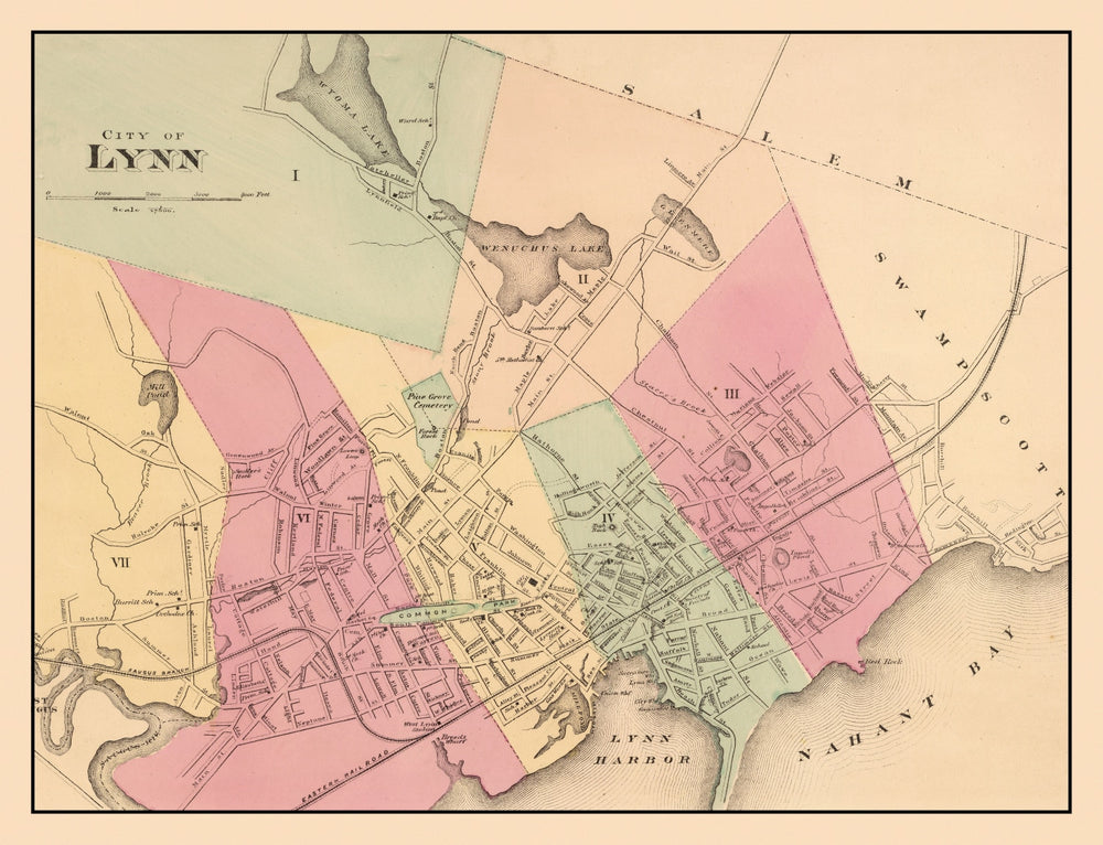 Vintage Map of Lynn, Massachusetts 1871 print style example
