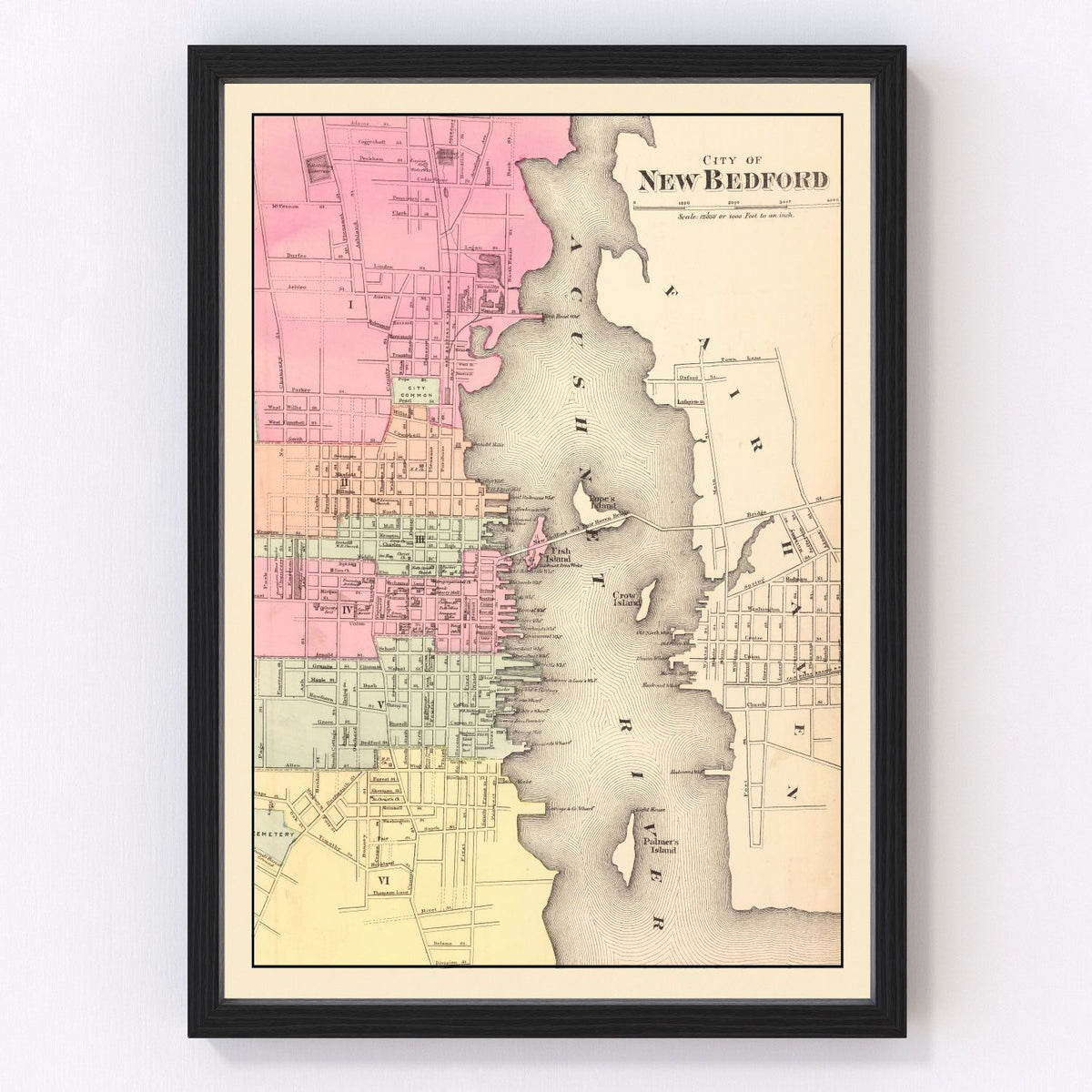 New Bedford Vintage Map 1871