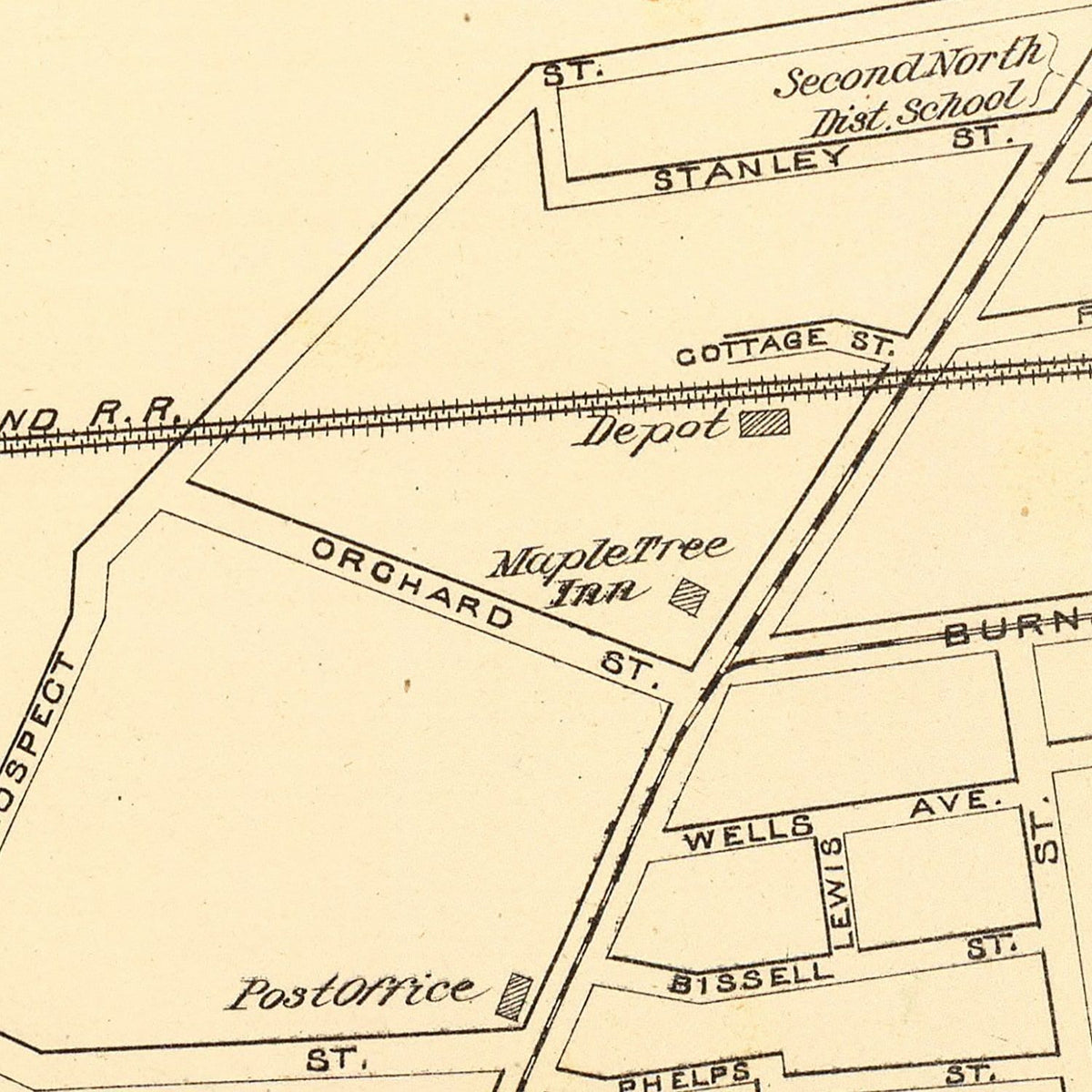 Restored historic details from the 1893 city map of East Hartford, Connecticut