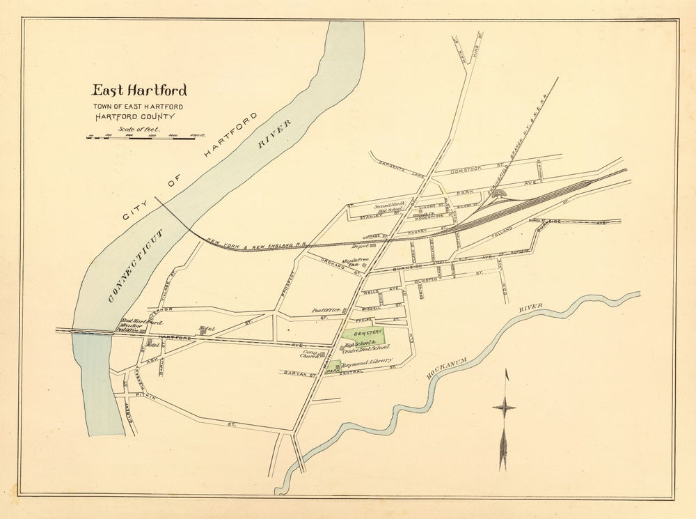 Vintage Map of East Hartford, Connecticut 1893 print style example