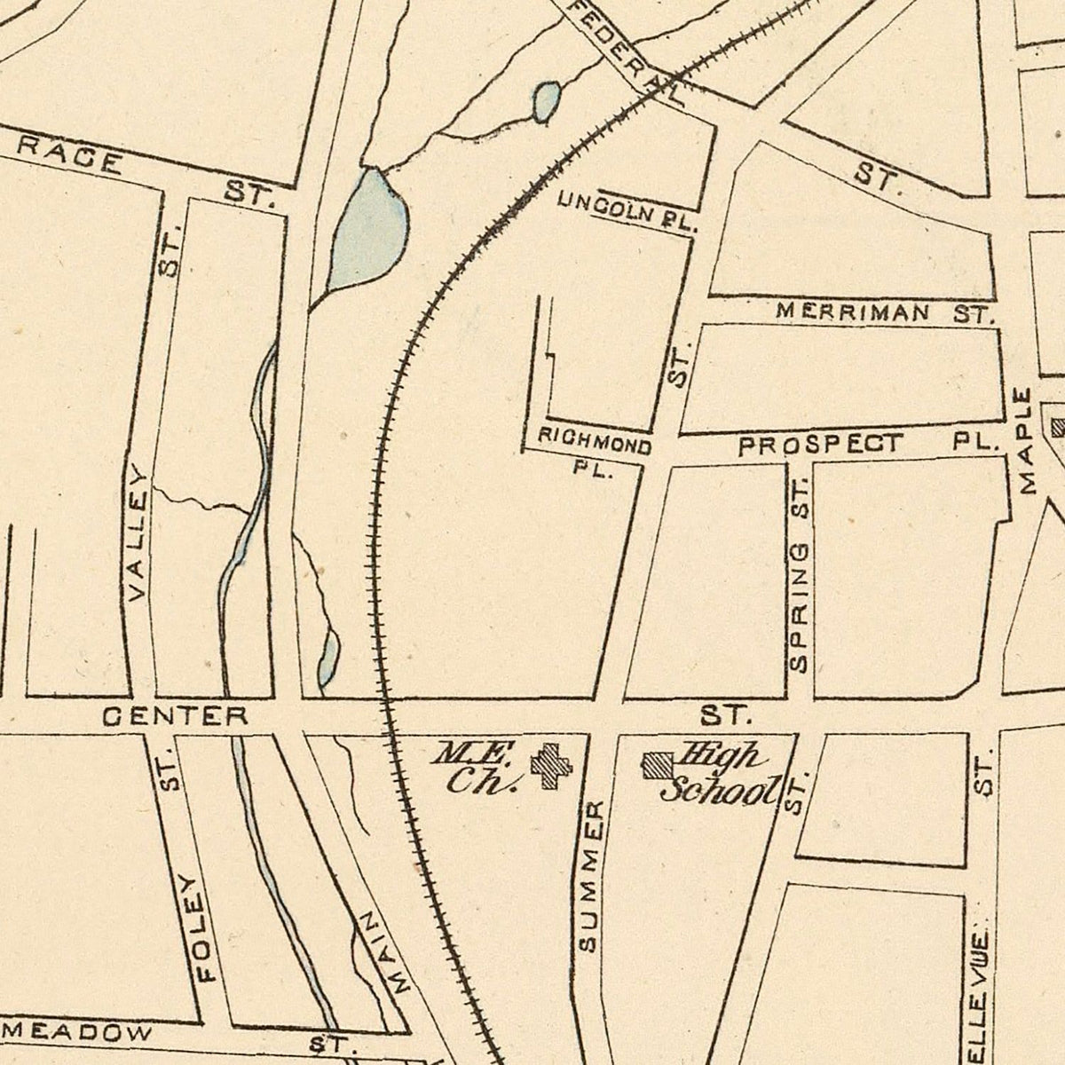 Restored historic details from the 1893 city map of Bristol, Connecticut