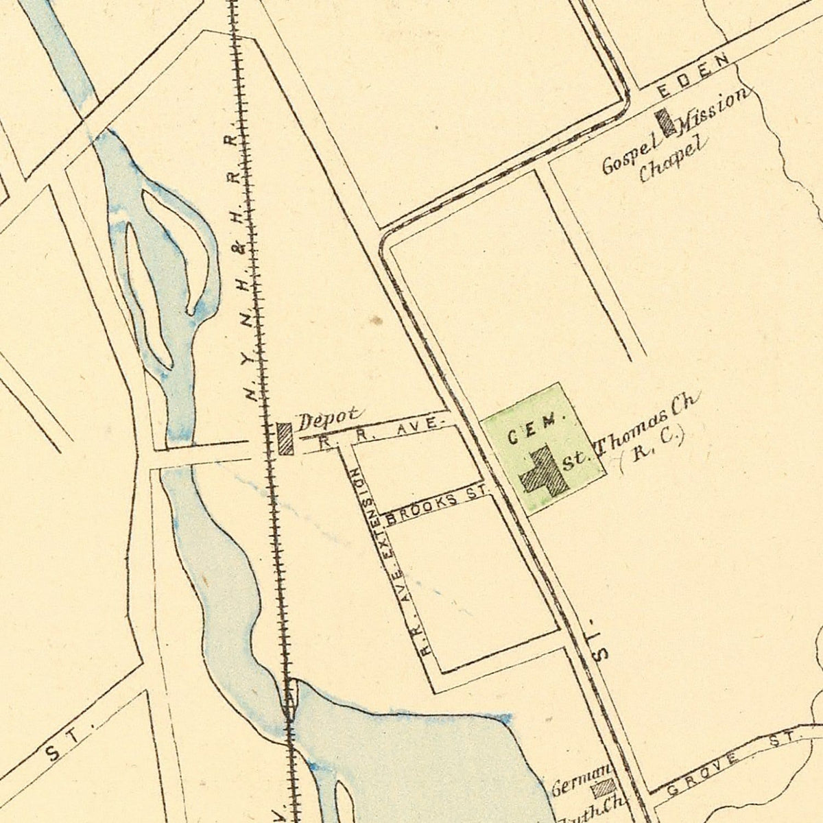Restored historic details from the 1893 city map of Southington, Connecticut