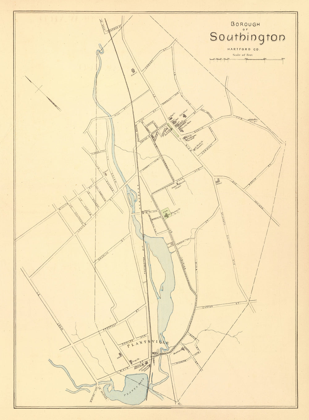 Vintage Map of Southington, Connecticut 1893 print style example
