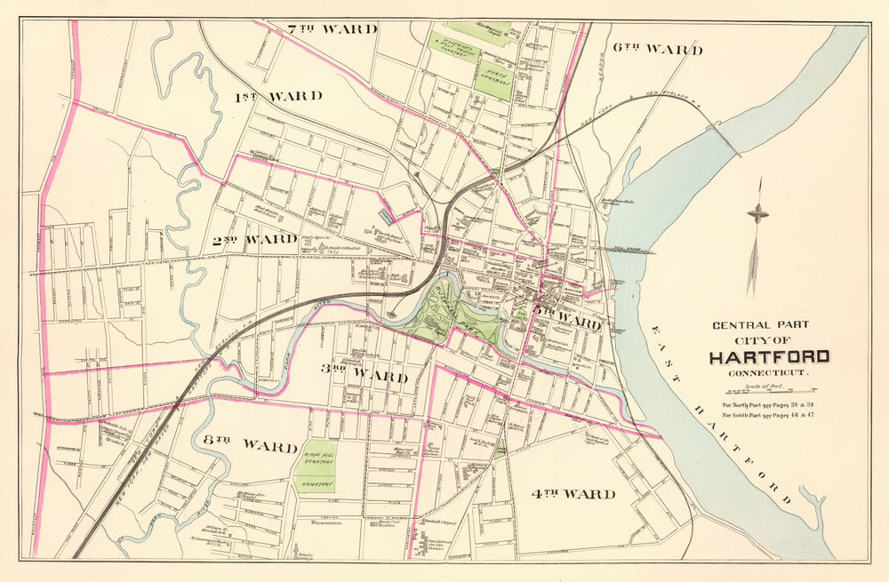 Vintage Map of Hartford, Connecticut 1893 print style example