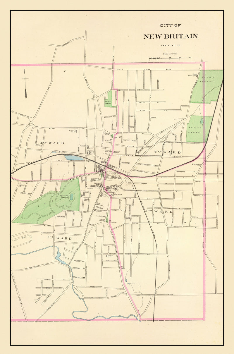 Size comparison using Vintage Map of New Britain, Connecticut 1893