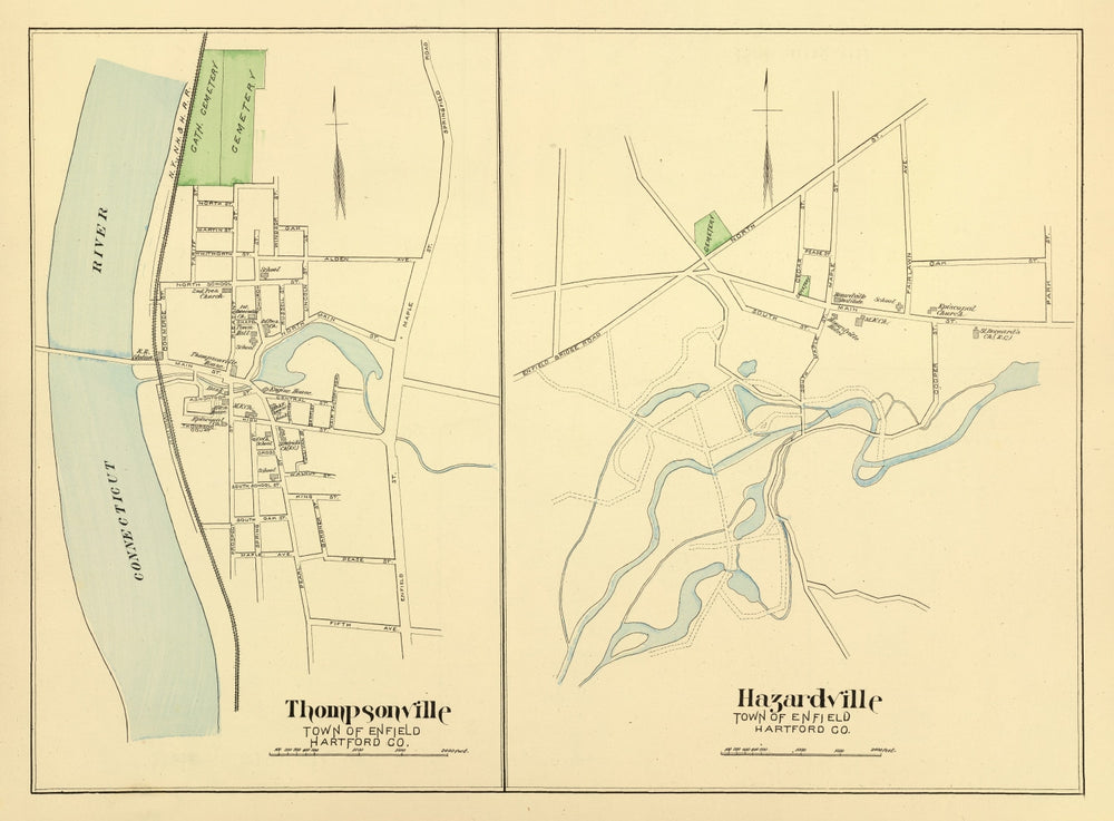Vintage Map of Hazardville, Connecticut 1893 print style example