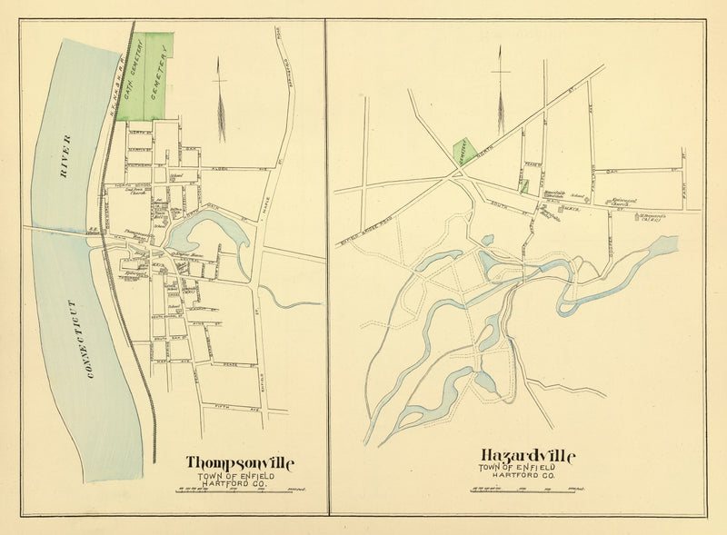 Size comparison using Vintage Map of Hazardville, Connecticut 1893