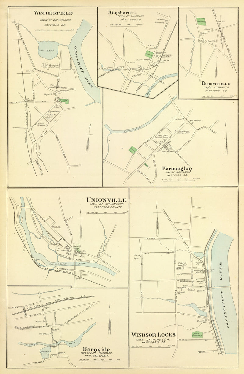 Size comparison using Vintage Map of Wethersfield, Connecticut 1893