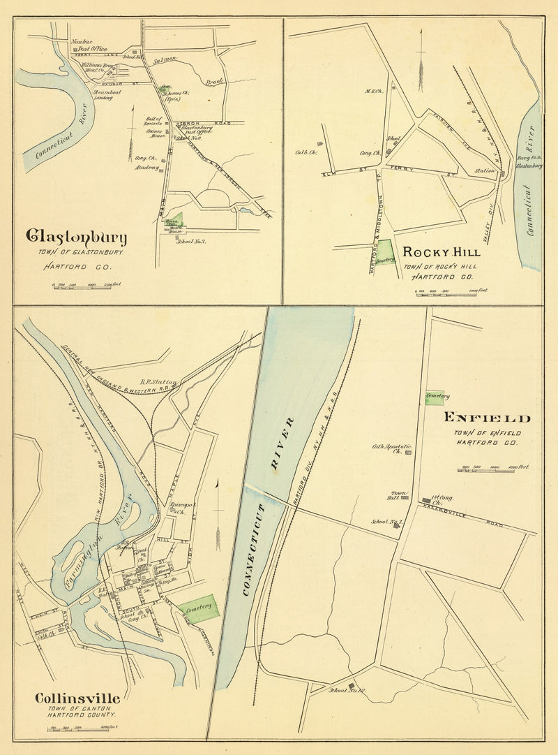 Size comparison using Vintage Map of Collinsville, Connecticut 1893
