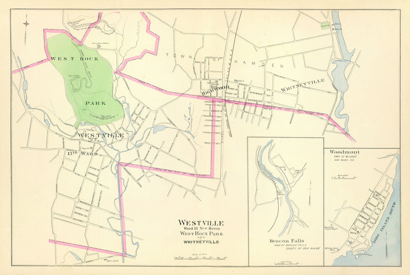 Size comparison using Vintage Map of Westville, Connecticut 1893