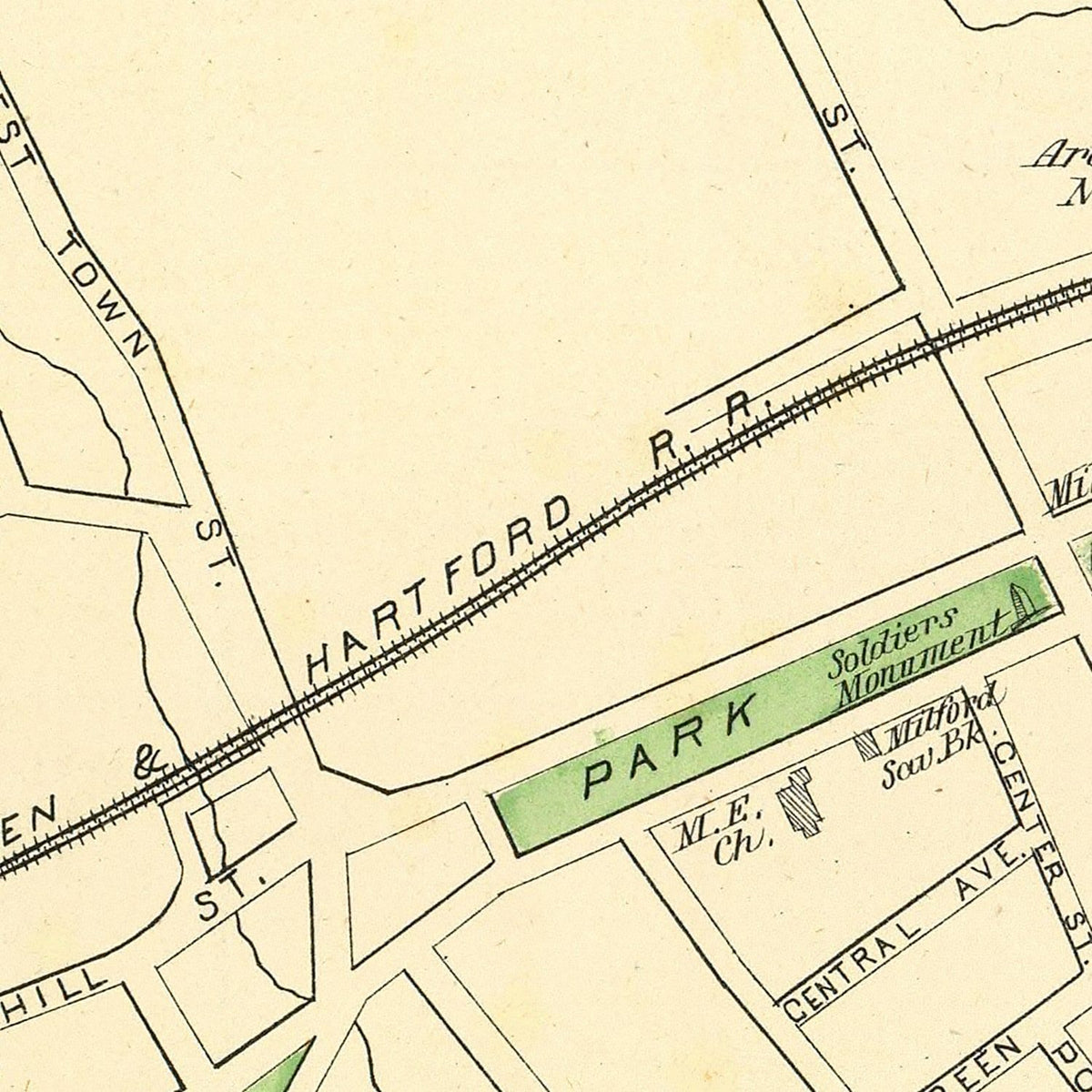 Restored historic details from the 1893 city map of Milford, Connecticut