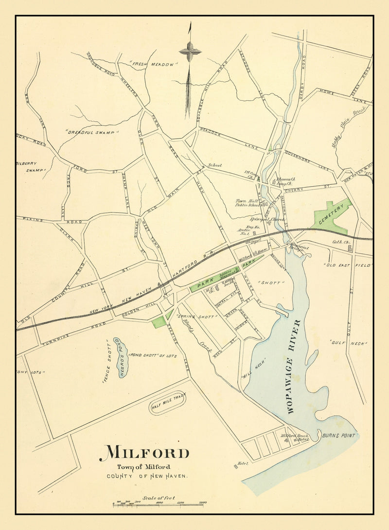 Size comparison using Vintage Map of Milford, Connecticut 1893