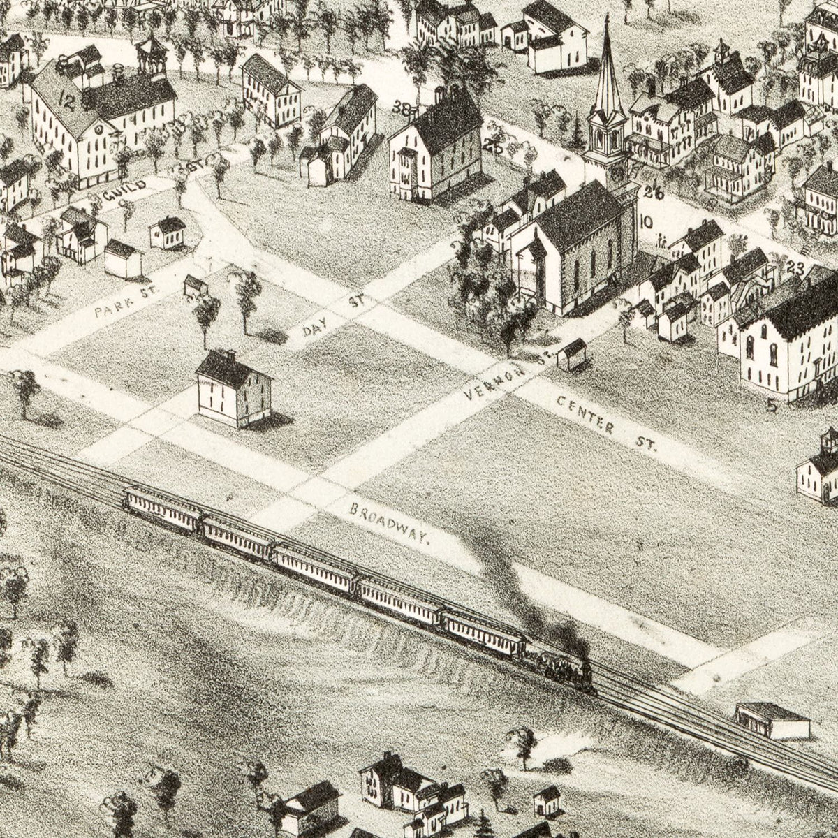 Restored historic details from the 1882 city map of Norwood, Massachusetts