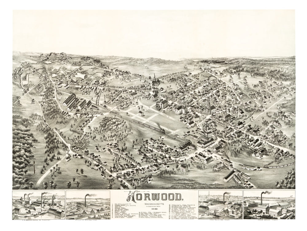 Vintage Map of Norwood, Massachusetts 1882 print style example