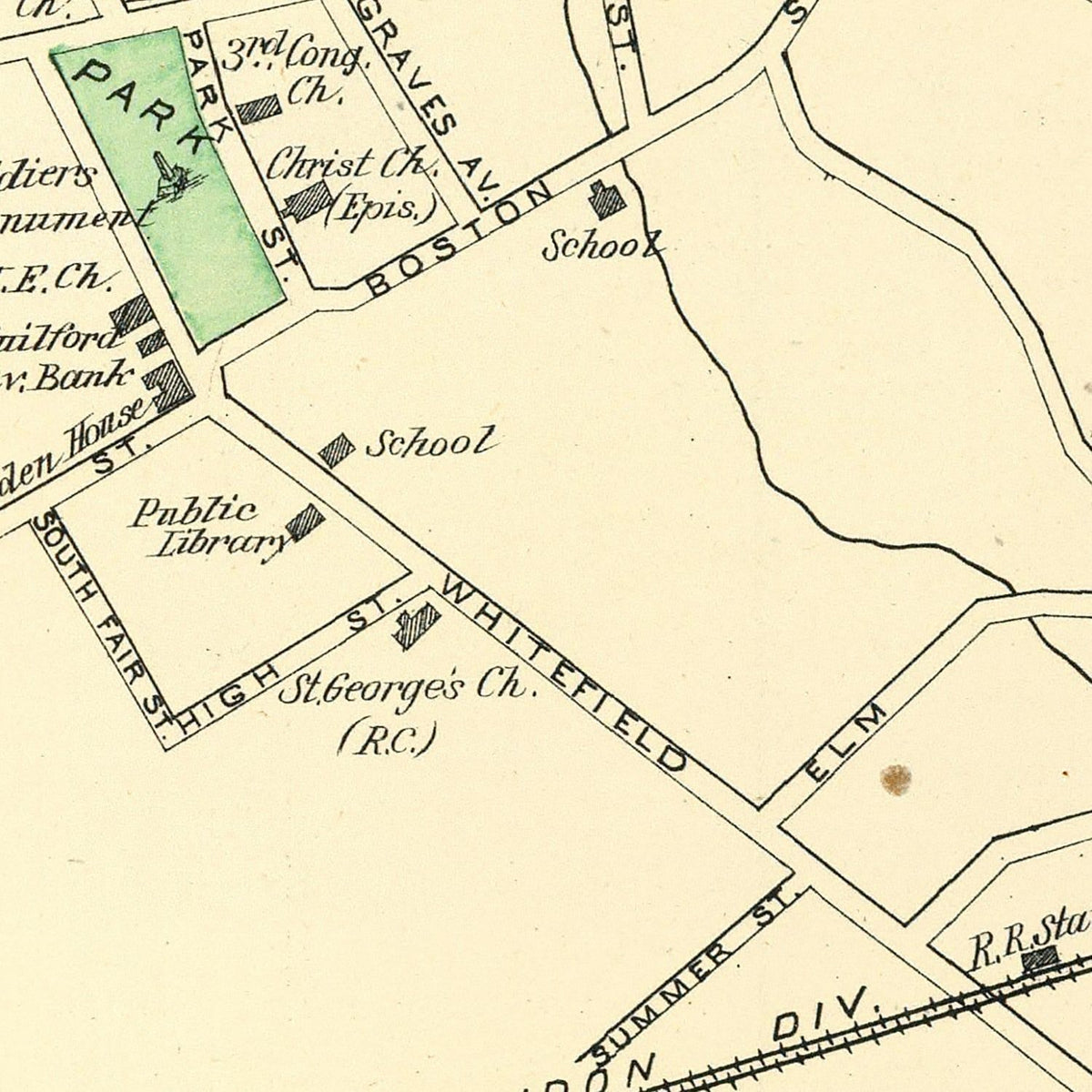 Restored historic details from the 1893 city map of Guilford, Connecticut