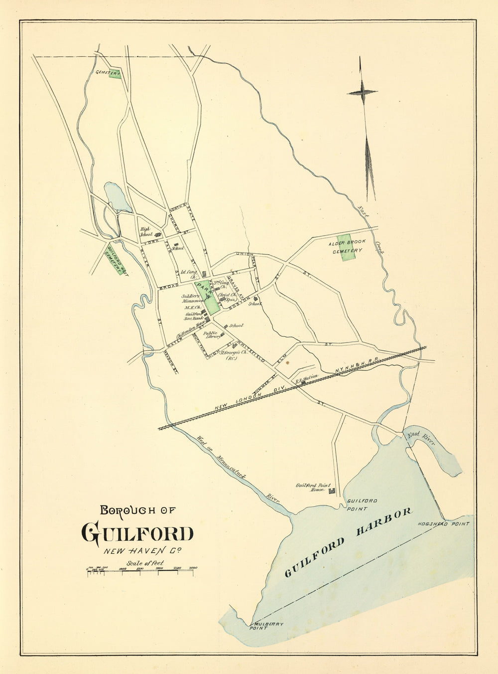 Vintage Map of Guilford, Connecticut 1893 print style example